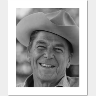 Ronald Reagan with cowboy hat Black White Posters and Art